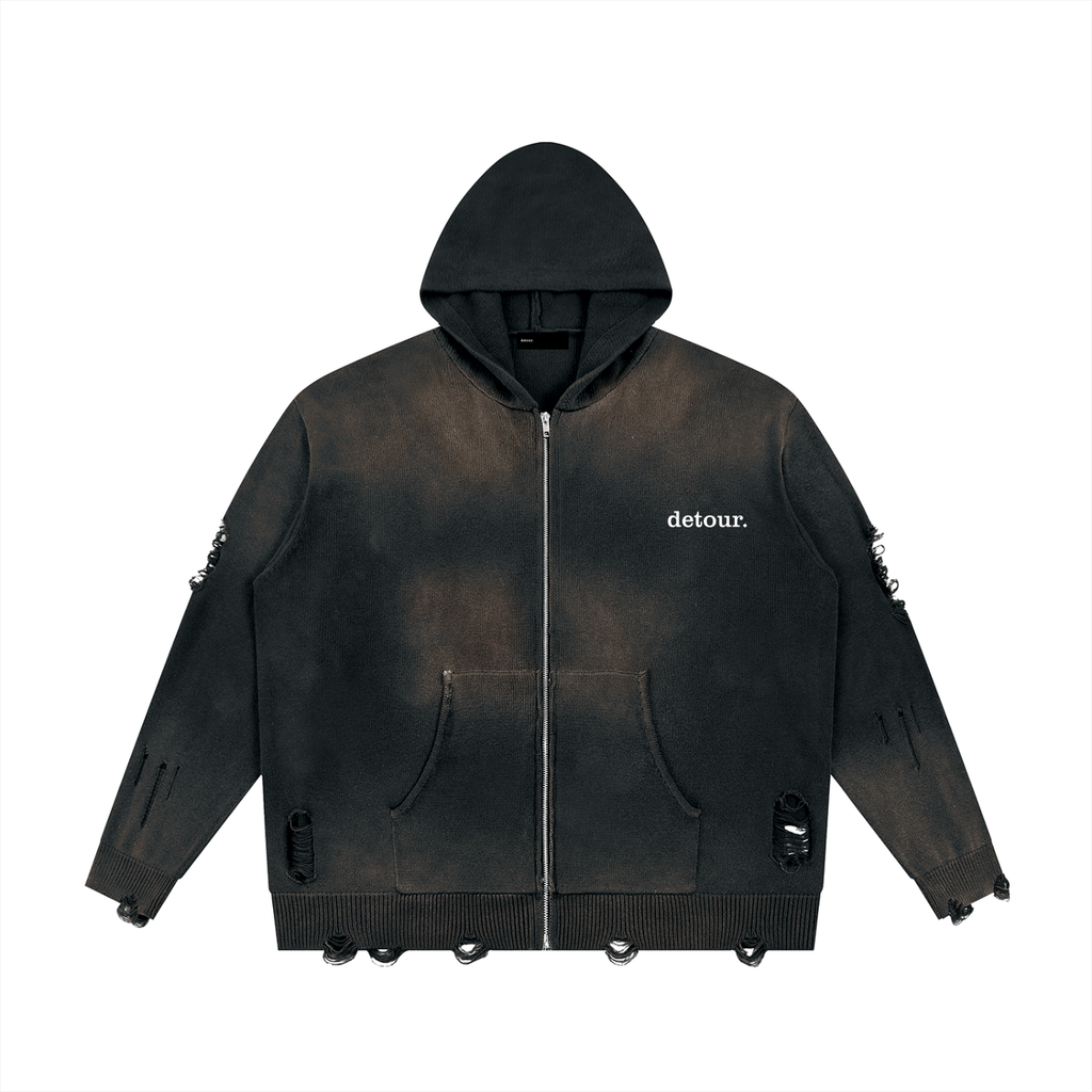 Unisex Distressed Full Zip Sweater
